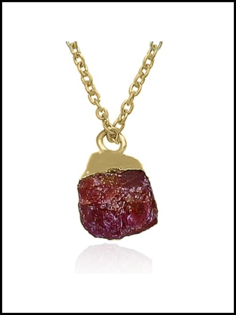 Ruby Crystal Raw Stone Pendant Necklace 18K Gold Plated 925 Sterling Silver